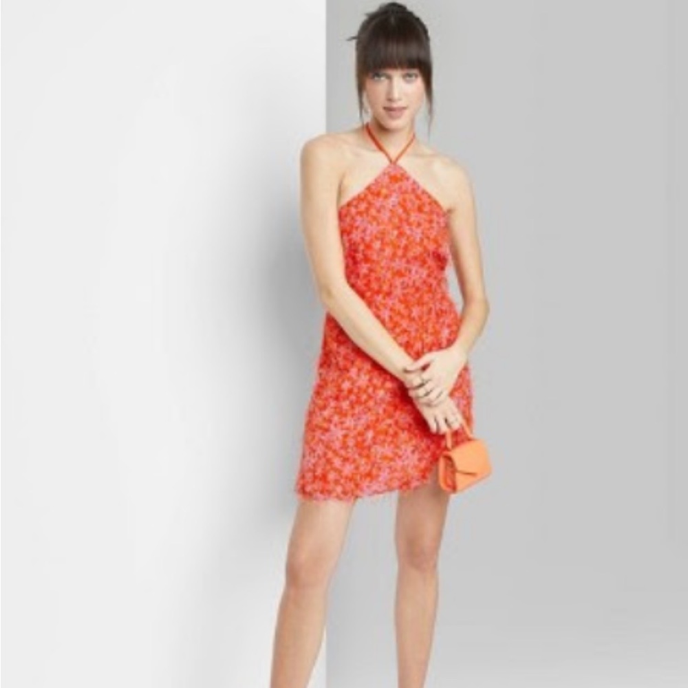 NWT Women's Sleeveless Side Slit Bodycon Dress - Wild Fable™ Orange Floral Large